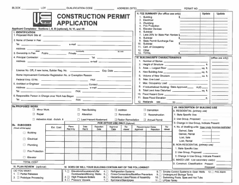 First page of the Construction Permit Application