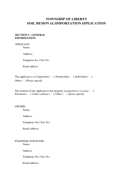 First page of the Soil Removal/Importation Application