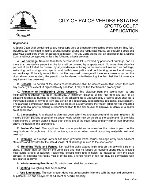 First page of the Sports Court Application