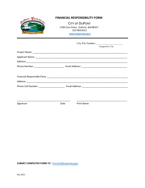 First page of the Financial Responsibility Form