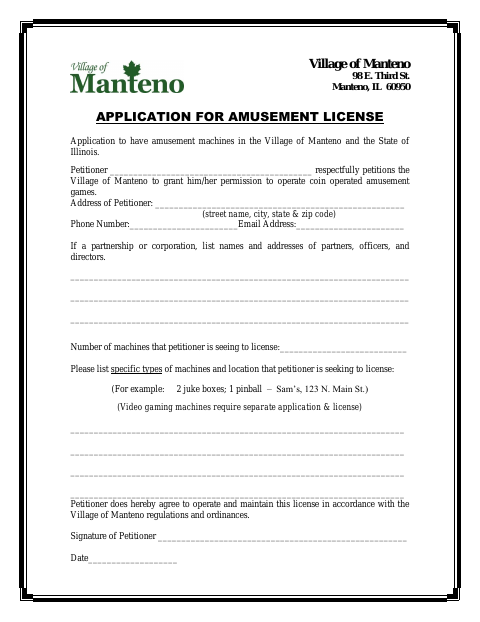 First page of the Application for Amusement License