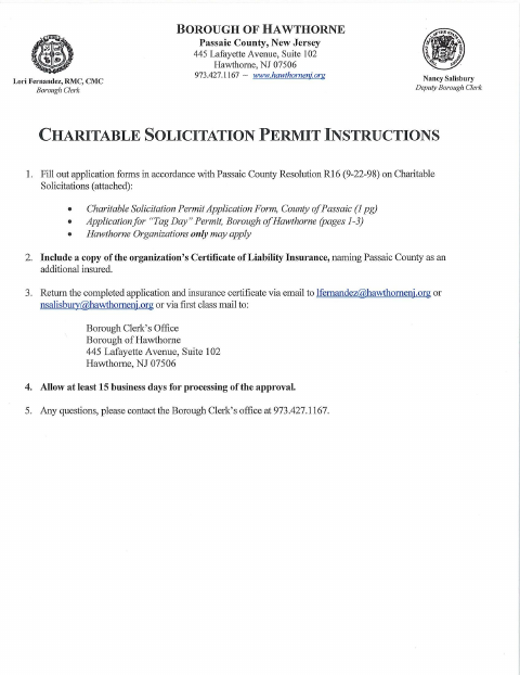 First page of the Tag Day Charitable Solicitation Permit Application