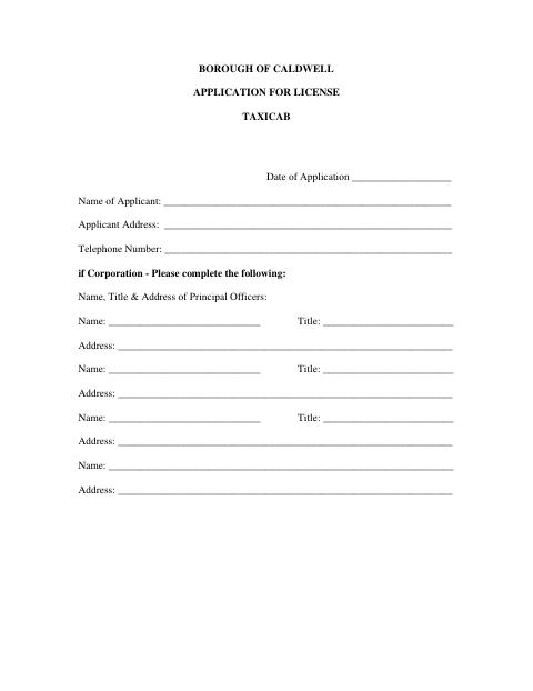 First page of the Taxicab License Application