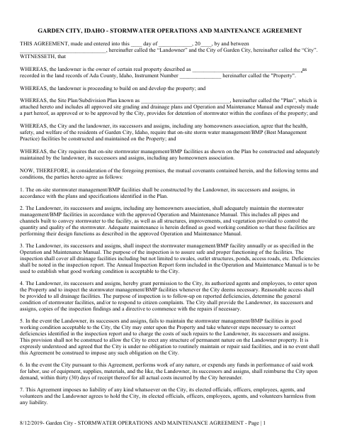 First page of the Stormwater Operations and Maintenance Agreement