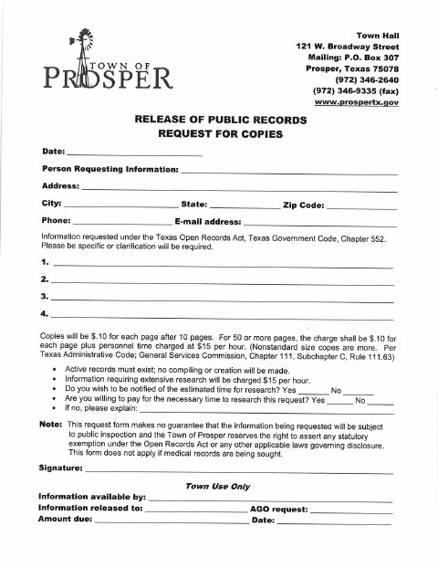 First page of the Public Records Copy Request Form