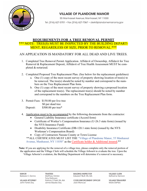 First page of the Tree Removal Permit Application