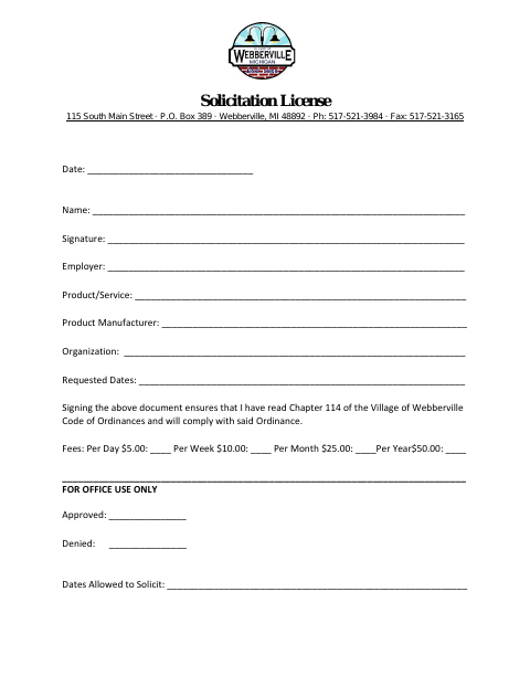First page of the Solicitation License