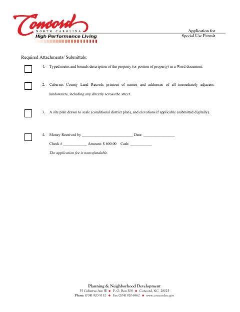 First page of the Application for Special Use Permit