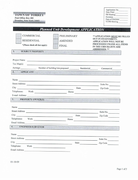 First page of the Planned Unit Development Application