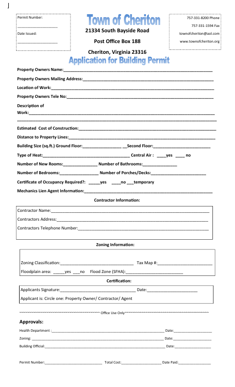 First page of the Building Permit Application