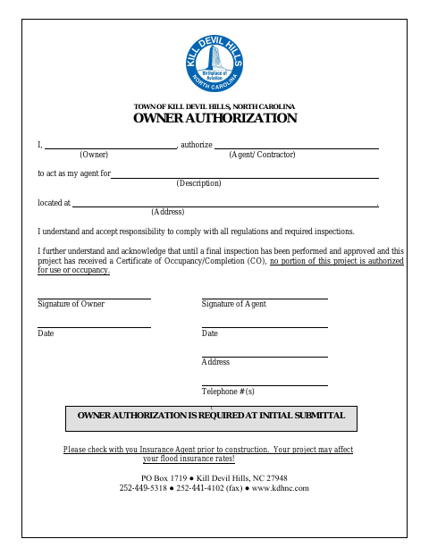 First page of the Owner Authorization Form
