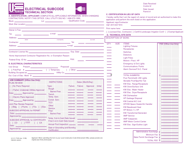 First page of the Electrical Subcode Application