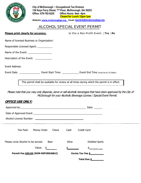 First page of the Alcohol Special Event Permit