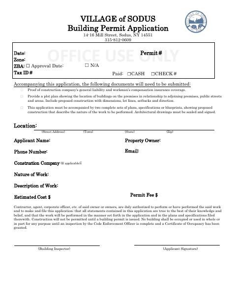 First page of the Building Permit Application