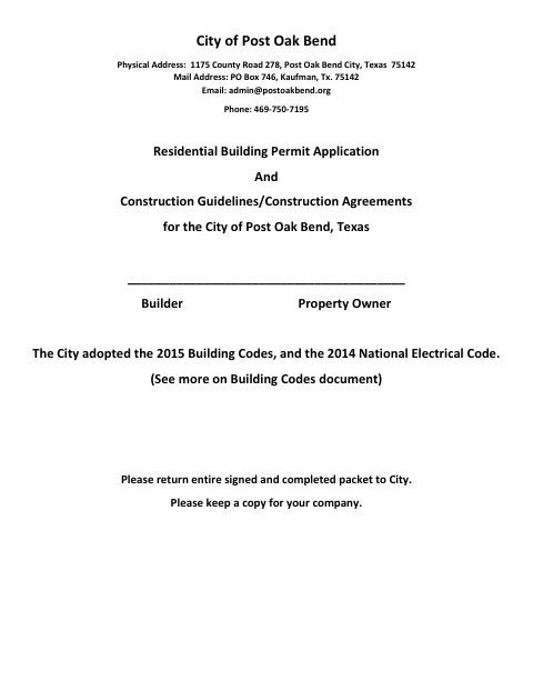 First page of the Residential Building Permit Application and Construction Agreements
