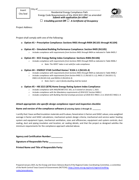 First page of the 2024 IECC Residential Energy Forms