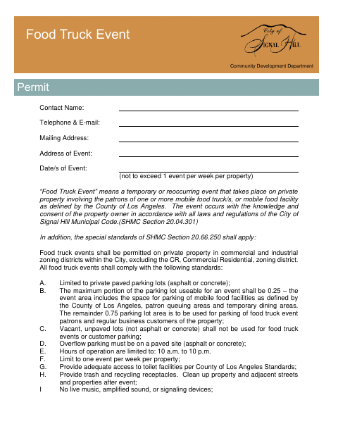 First page of the Food Truck Event Permit Application