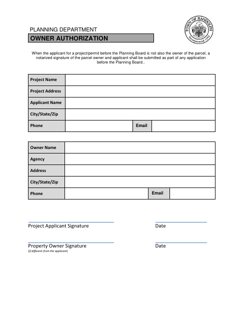 First page of the Planning Department Owner Authorization