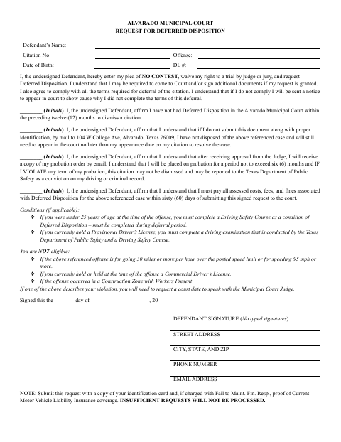 First page of the Request for Deferred Disposition