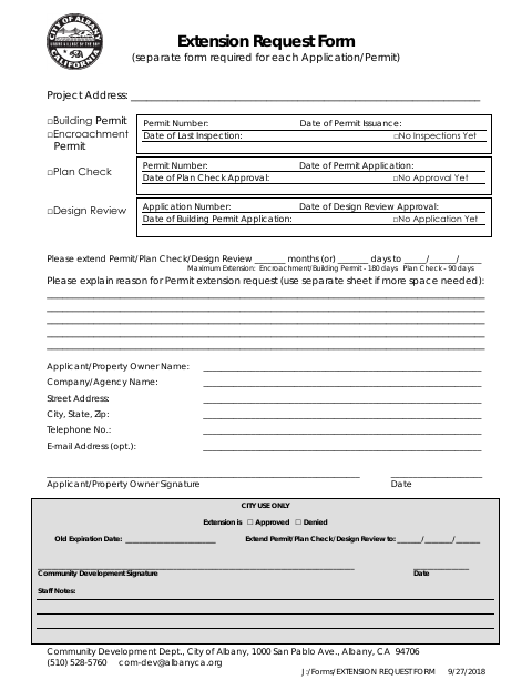 First page of the Extension Request Form