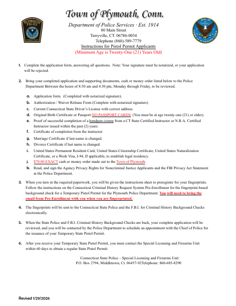 First page of the Pistol Permit Application