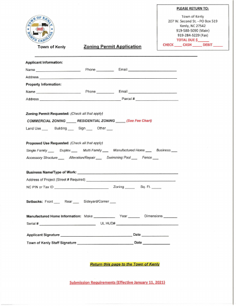 First page of the Zoning Permit Application