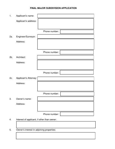 First page of the Final Major Subdivision Application
