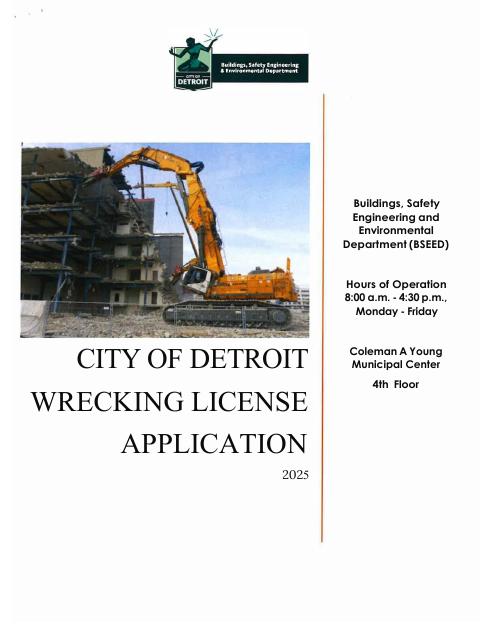 First page of the Wrecking License Application