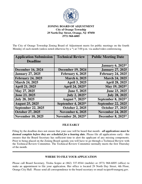 First page of the Zoning Board of Adjustment Application