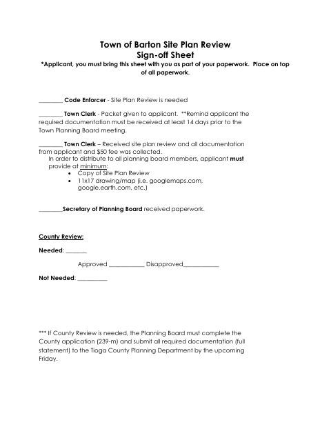 First page of the Site Plan Review Application and Checklist