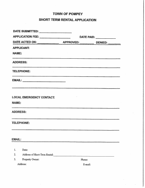 First page of the Short Term Rental Application