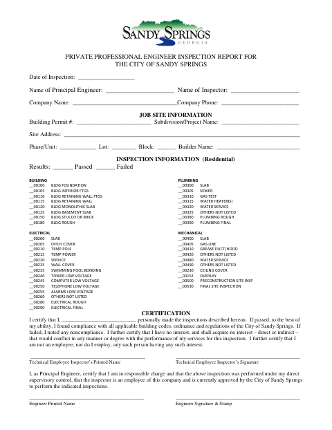 First page of the Private Professional Engineer Inspection Report