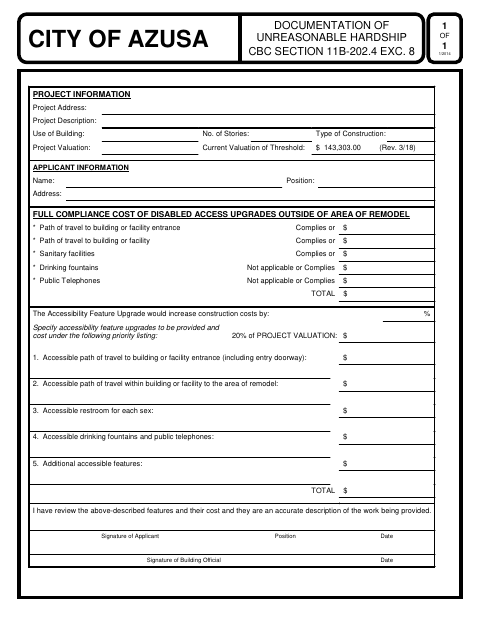 First page of the Documentation of Unreasonable Hardship