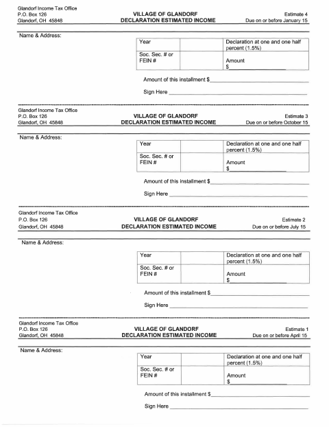 First page of the Quarterly Estimated Income Tax Declaration