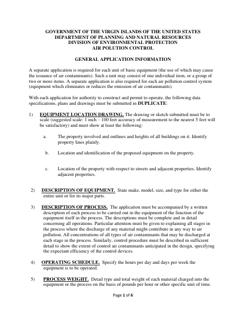 First page of the Air Pollution Control Permit Application