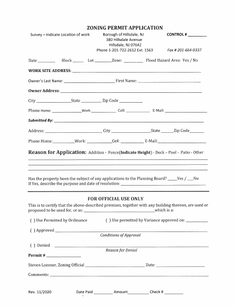 First page of the Zoning Permit Application
