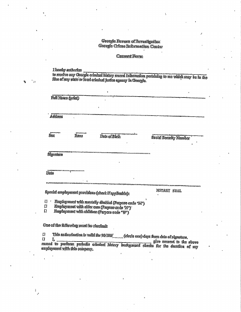 First page of the Criminal History Consent Form