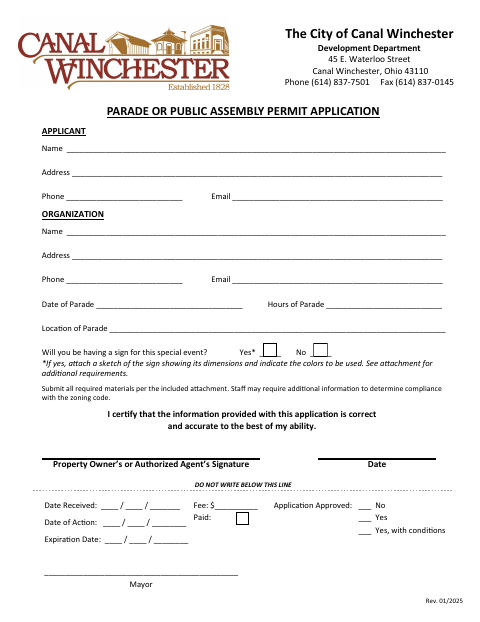 First page of the Parade or Public Assembly Permit Application