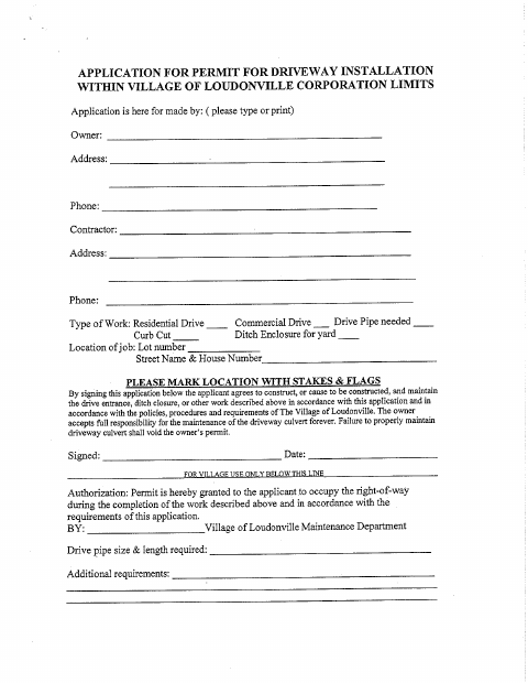 First page of the Driveway Permit Application