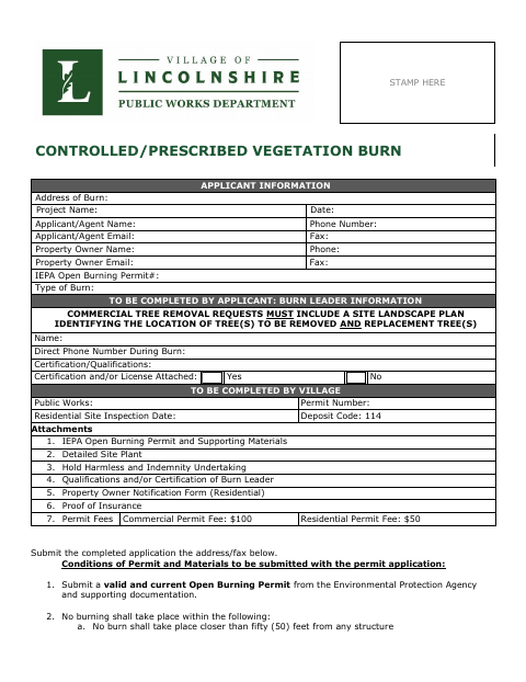 First page of the Controlled/Prescribed Vegetation Burn