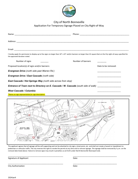 First page of the Application for Temporary Signage