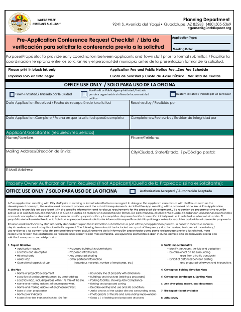 First page of the Pre-Application Conference Request