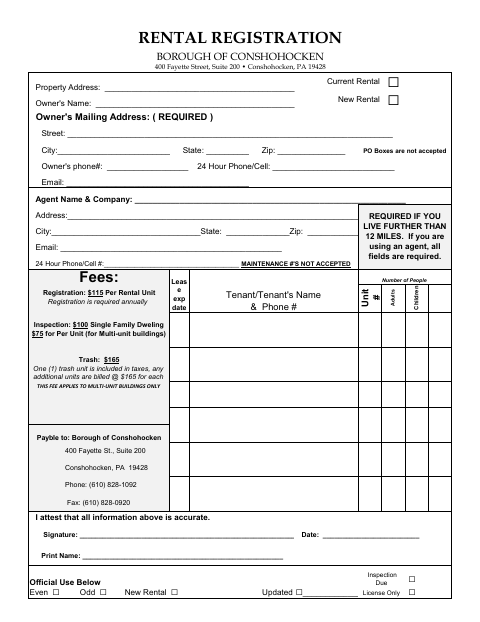 First page of the Rental Registration