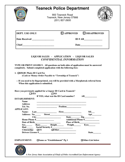 First page of the Liquor Sales Application