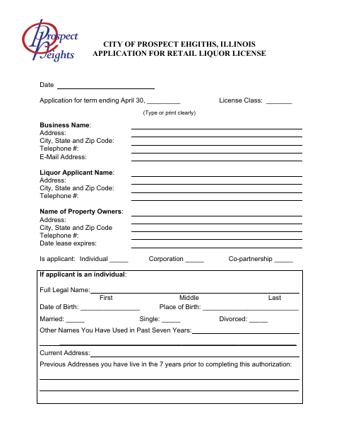 First page of the Retail Liquor License Application