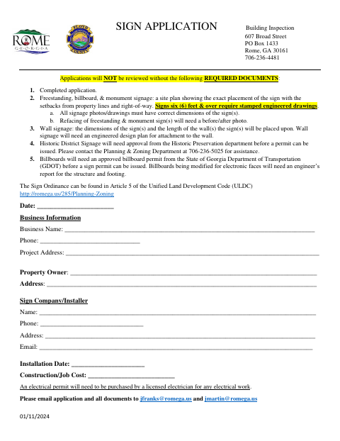 First page of the Sign Application