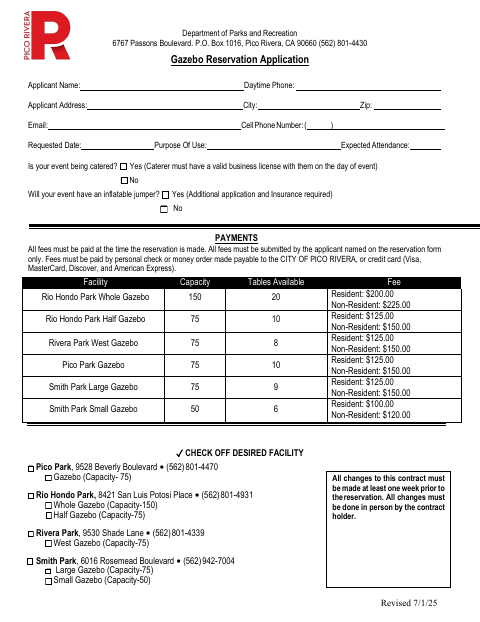 First page of the Gazebo Reservation Application
