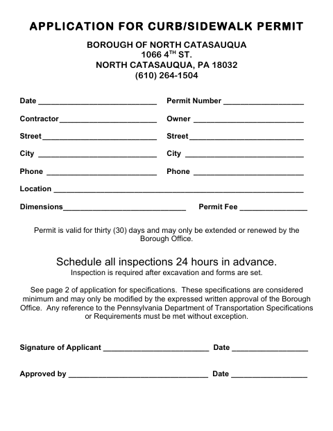 First page of the Application for Curb/Sidewalk Permit