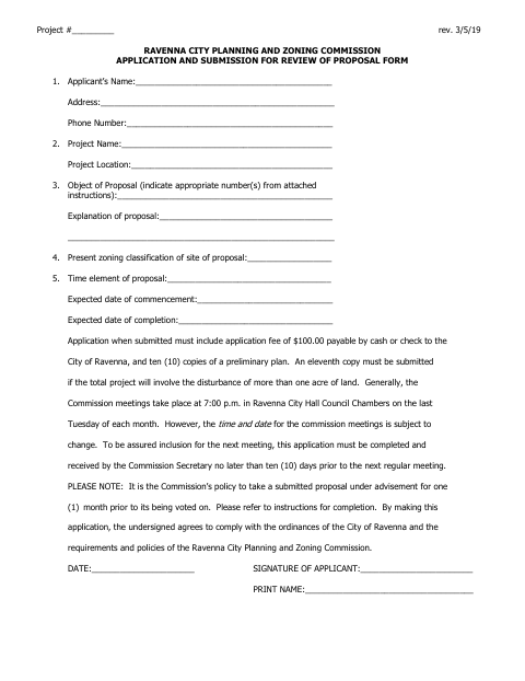 First page of the Planning & Zoning Commission Application