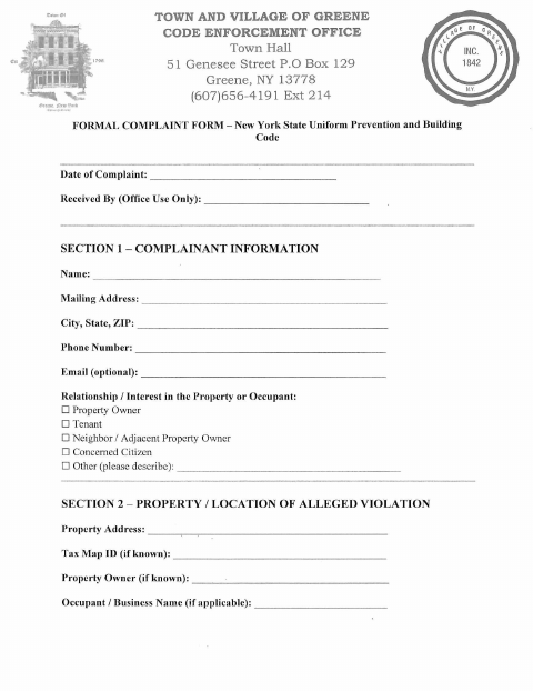 First page of the Formal Complaint Form